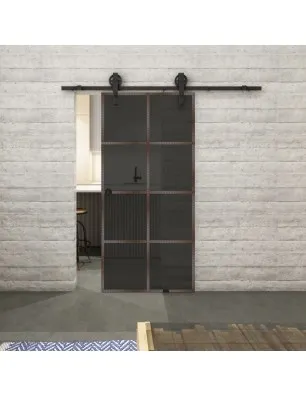 Glasschiebetür BARN-LINE Loft Rosteisen Genietet 06 Auf Grauglas