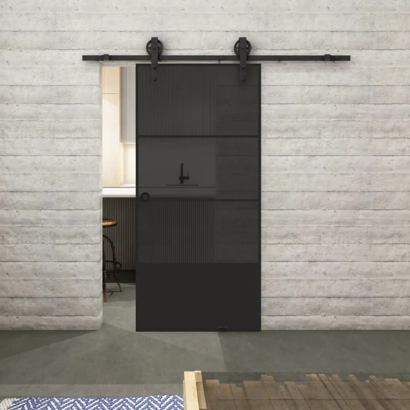 Glasschiebetür BARN-LINE Loft Schwarzlack 32 Auf Grauglas
