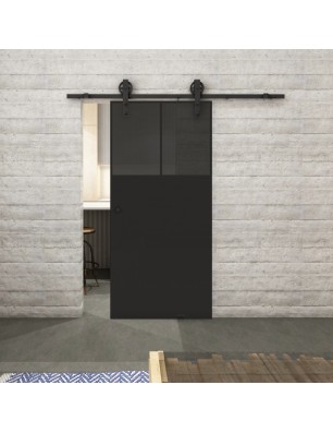 Glasschiebetür BARN-LINE Loft Schwarzlack 25 Auf Grauglas