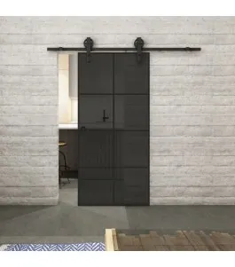 Glasschiebetür BARN-LINE Loft Schwarzlack 06 Auf Grauglas