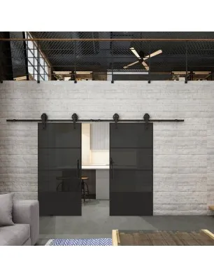 Glasschiebetür BARN-LINE Loft Schwarzlack 32 Auf Grauglas