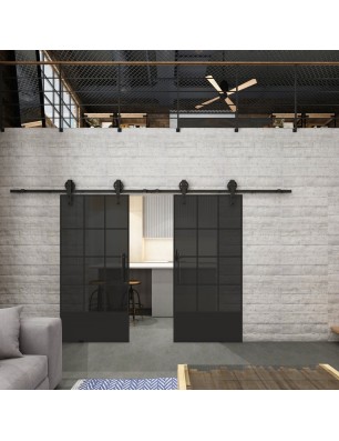 Glasschiebetür BARN-LINE Loft Schwarzlack 37 Auf Grauglas