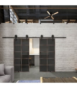 Glasschiebetür BARN-LINE Loft Rosteisen Genietet 05 Auf Grauglas