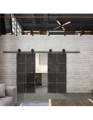 Glasschiebetür BARN-LINE Loft Rosteisen Genietet 06 Auf Grauglas