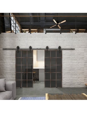 Glasschiebetür BARN-LINE Loft Rosteisen Genietet 09 Auf Grauglas