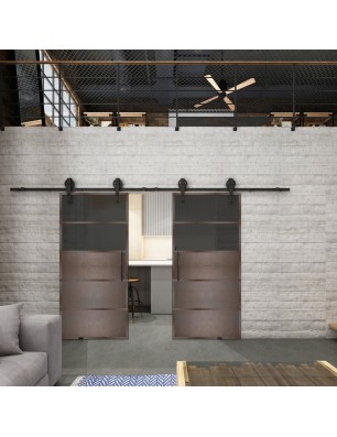 Glasschiebetür BARN-LINE Loft Rosteisen Genietet 13 Auf Grauglas