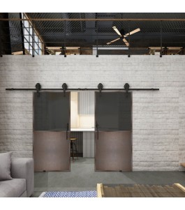 Glasschiebetür BARN-LINE Loft Rosteisen Genietet 16 Auf Grauglas