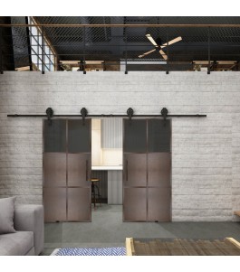 Glasschiebetür BARN-LINE Loft Rosteisen Genietet 19 Auf Grauglas