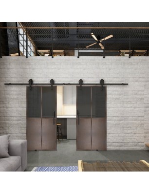 Glasschiebetür BARN-LINE Loft Rosteisen Genietet 20 Auf Grauglas