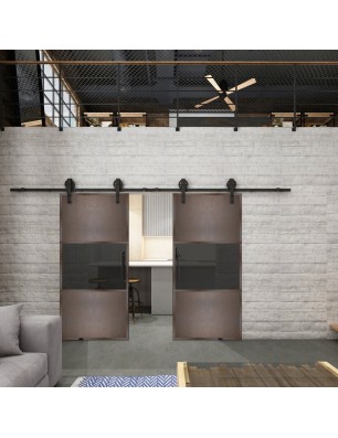 Glasschiebetür BARN-LINE Loft Rosteisen Genietet 27 Auf Grauglas