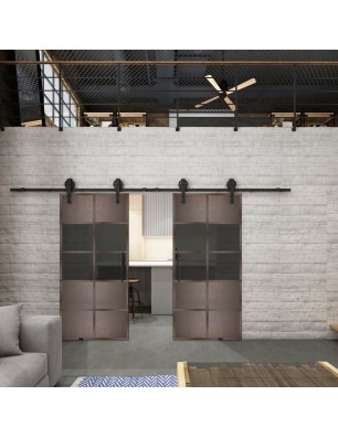 Glasschiebetür BARN-LINE Loft Rosteisen Genietet 28 Auf Grauglas