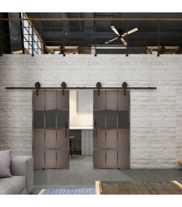 Glasschiebetür BARN-LINE Loft Rosteisen Genietet 32 Auf Grauglas