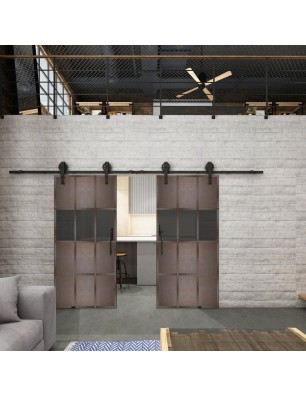 Glasschiebetür BARN-LINE Loft Rosteisen Genietet 32 Auf Grauglas