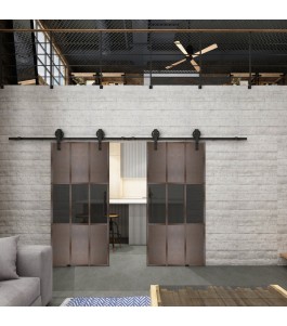 Glasschiebetür BARN-LINE Loft Rosteisen Genietet 33 Auf Grauglas