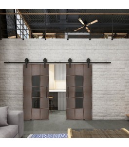 Glasschiebetür BARN-LINE Loft Rosteisen Genietet 34 Auf Grauglas