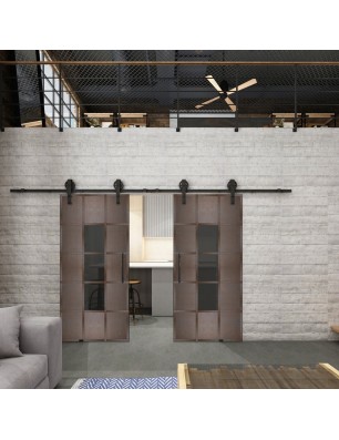 Glasschiebetür BARN-LINE Loft Rosteisen Genietet 34 Auf Grauglas