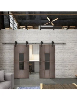 Glasschiebetür BARN-LINE Loft Rosteisen Genietet 35 Auf Grauglas