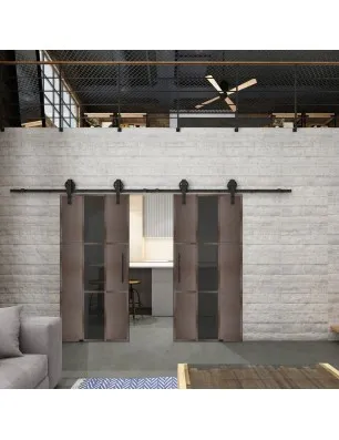 Glasschiebetür BARN-LINE Loft Rosteisen Genietet 36 Auf Grauglas