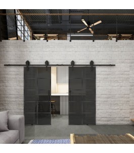 Glasschiebetür BARN-LINE Loft Schwarzeisen Genietet 05 Auf Grauglas