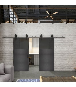 Glasschiebetür BARN-LINE Loft Schwarzeisen Genietet 15 Auf Grauglas