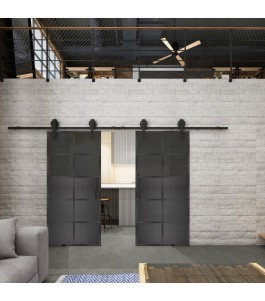 Glasschiebetür BARN-LINE Loft Schwarzeisen Genietet 17 Auf Grauglas