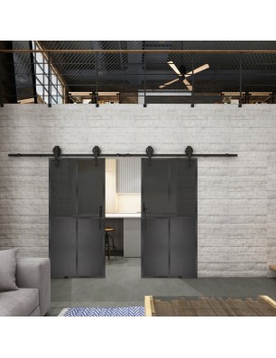 Glasschiebetür BARN-LINE Loft Schwarzeisen Genietet 20 Auf Grauglas