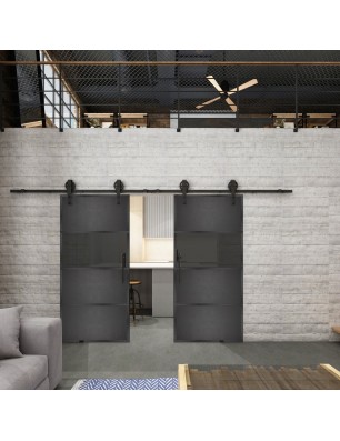 Glasschiebetür BARN-LINE Loft Schwarzeisen Genietet 26 Auf Grauglas