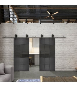 Glasschiebetür BARN-LINE Loft Schwarzeisen Genietet 31 Auf Grauglas