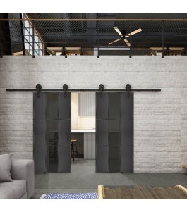 Glasschiebetür BARN-LINE Loft Schwarzeisen Genietet 36 Auf Grauglas