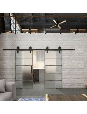 Glasschiebetür BARN-LINE Loft Rosteisen Genietet 01 Blickdicht