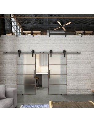 Glasschiebetür BARN-LINE Loft Rosteisen Genietet 02 Blickdicht