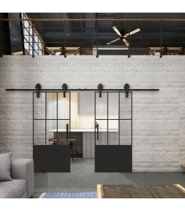 Glasschiebetür BARN-LINE Loft Rosteisen Genietet 03 Blickdicht
