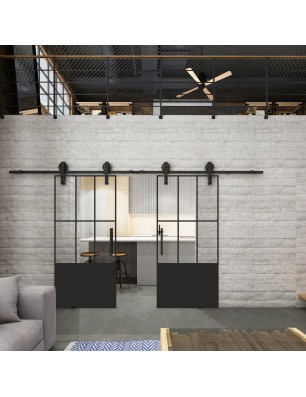Glasschiebetür BARN-LINE Loft Rosteisen Genietet 03 Blickdicht
