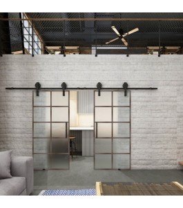 Glasschiebetür BARN-LINE Loft Rosteisen Genietet 05 Blickdicht
