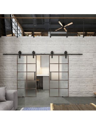 Glasschiebetür BARN-LINE Loft Rosteisen Genietet 05 Blickdicht