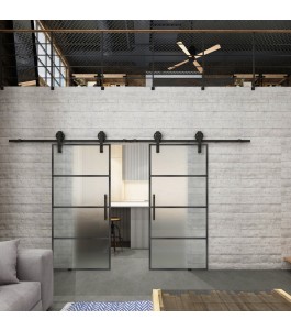 Glasschiebetür BARN-LINE Loft Schwarzeisen Genietet 02 Blickdicht