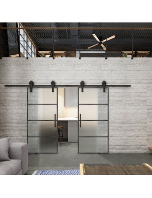 Glasschiebetür BARN-LINE Loft Schwarzeisen Genietet 02 Blickdicht