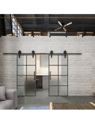 Glasschiebetür BARN-LINE Loft Schwarzeisen Genietet 06 Blickdicht