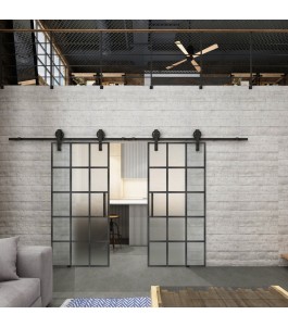 Glasschiebetür BARN-LINE Loft Schwarzeisen Genietet 09 Blickdicht