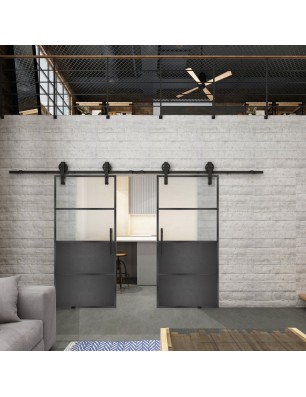 Glasschiebetür BARN-LINE Loft Schwarzeisen Genietet 14 Blickdicht