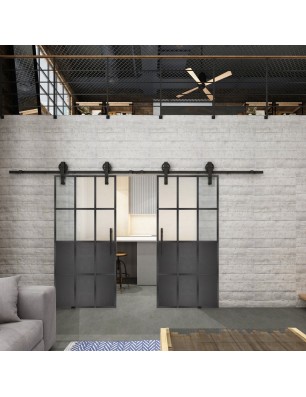 Glasschiebetür BARN-LINE Loft Schwarzeisen Genietet 22 Blickdicht