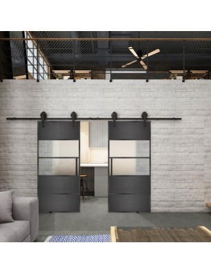 Glasschiebetür BARN-LINE Loft Schwarzeisen Genietet 25 Blickdicht
