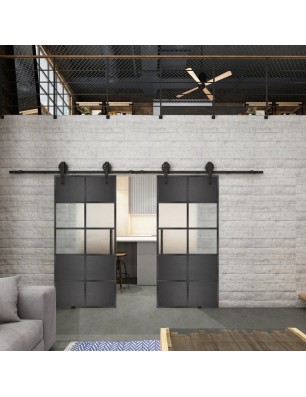 Glasschiebetür BARN-LINE Loft Schwarzeisen Genietet 28 Blickdicht