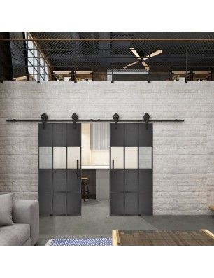 Glasschiebetür BARN-LINE Loft Schwarzeisen Genietet 32 Blickdicht