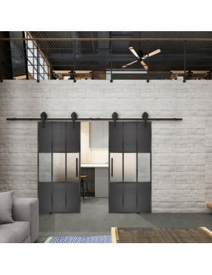 Glasschiebetür BARN-LINE Loft Schwarzeisen Genietet 33 Blickdicht