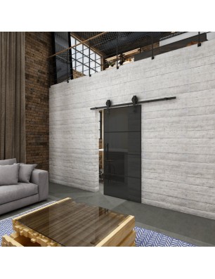 Glasschiebetür BARN-LINE Loft Schwarzlack 02 Auf Grauglas