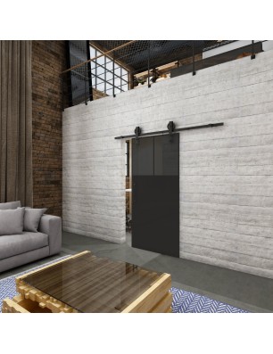 Glasschiebetür BARN-LINE Loft Schwarzlack 25 Auf Grauglas