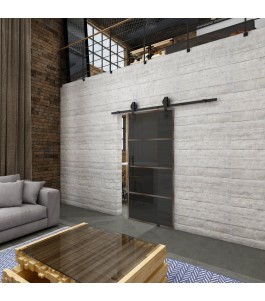 Glasschiebetür BARN-LINE Loft Rosteisen Genietet 02 Auf Grauglas