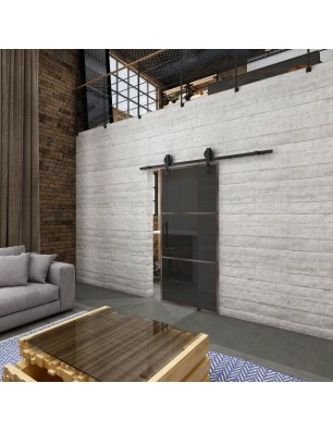 Glasschiebetür BARN-LINE Loft Rosteisen Genietet 03 Auf Grauglas