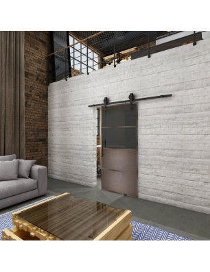 Glasschiebetür BARN-LINE Loft Rosteisen Genietet 14 Auf Grauglas